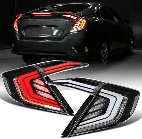 Ronnin - يناسب 2016-2021 Honda Civic Sedan 4Dr إشارات الانعطاف المتسلسلة LED الكاملة العدوانية + زوج تجميع أضواء خلفية بتأثير بدء التشغيل المتحرك | الدخان الأسود in Kuwait
