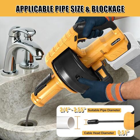 مثقاب تصريف لاسلكي متوافق مع بطارية ديوالت 20 فولت، ثعبان تصريف السباكة ذات التغذية التلقائية مع كابل قابل للاستبدال بطول 23.62 قدم، أداة تنظيف انسداد الصرف للحوض والمرحاض وحوض الاستحمام in Kuwait