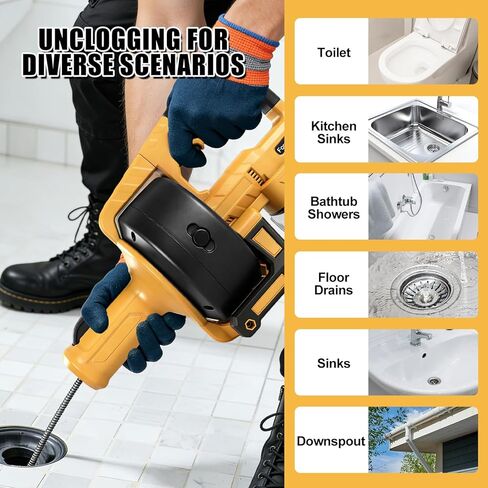 مثقاب تصريف لاسلكي متوافق مع بطارية ديوالت 20 فولت، ثعبان تصريف السباكة ذات التغذية التلقائية مع كابل قابل للاستبدال بطول 23.62 قدم، أداة تنظيف انسداد الصرف للحوض والمرحاض وحوض الاستحمام in Kuwait