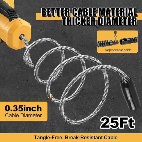 مثقاب تصريف لاسلكي متوافق مع بطارية ديوالت 20 فولت، ثعبان تصريف السباكة ذات التغذية التلقائية مع كابل قابل للاستبدال بطول 23.62 قدم، أداة تنظيف انسداد الصرف للحوض والمرحاض وحوض الاستحمام in Kuwait