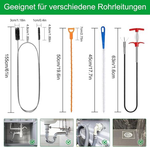 5 قطع أداة إزالة انسداد تصريف الشعر، فتاحة أدوات ثعبان الشعر، أداة إزالة انسداد الأنابيب المرنة للمرحاض، حوض المطبخ، حوض الحمام، الدش، المجاري in Kuwait