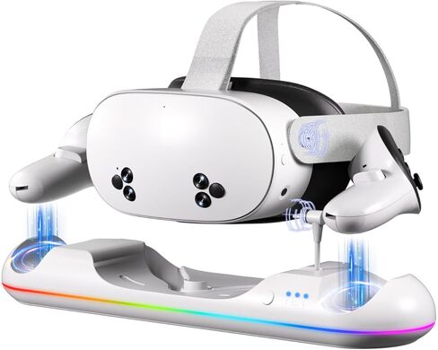 قاعدة شحن GearSpire لأجهزة Quest 2/3/3S، حامل LED RGB أبيض مع شحن سريع USB-C، شاحن وحدة التحكم، ملحقات سماعات الواقع الافتراضي in Saudi Arabia