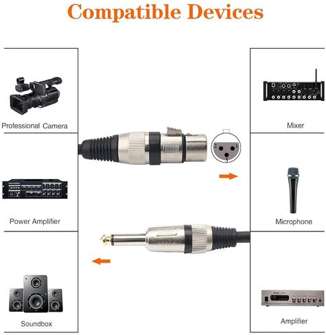 أنثى XLR إلى 1/4 (6.35 ملم) TS مونو جاك كابل ميكروفون غير متوازن سلك ميكروفون للميكروفون الديناميكي - 6.6 قدم / 2 متر in Kuwait