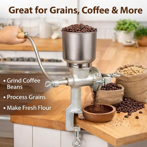 مطحنة حبوب يدوية من الحديد الزهر ذات قادوس عالي - مطحنة حبوب شديدة التحمل، مطحنة قهوة - طحن جاف ورطب للقمح والحبوب in Kuwait