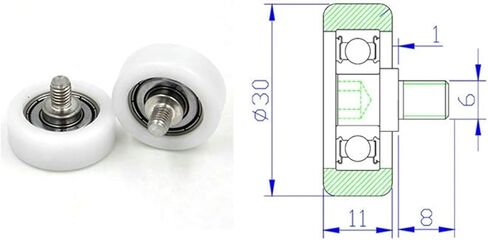 5 قطعة BS60830-11C1L8M6 قطر 30 مللي متر محمل بلاستيكي 30x11 مللي متر تركيب التخليص 1 مللي متر بوم المغلفة الباب والنافذة علبة نقود الأسطوانة in Kuwait