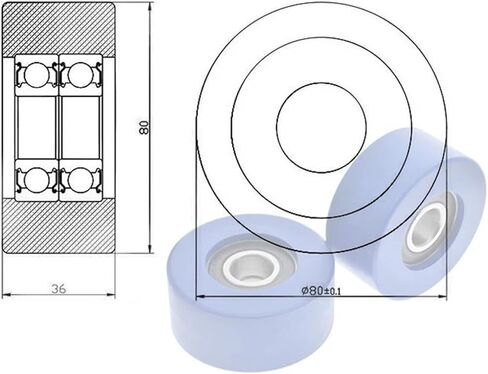 قطعتان من محامل مطلية بالمطاط الأسود مقاس 20 * 80 * 36 مع فتحة مزدوجة 6204RS 20 مم قطر بكرة الباب المنزلقة 80 مم وسمك 36 مم. in Kuwait