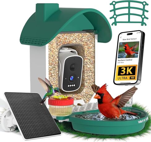 Bird Feeder with Camera, AI Identification, 3K Live View, 2.4G WiFi, Auto Record Videos, Instant Arrival Alerts, Backyard Birdwatching Gift for Birdlovers in Saudi Arabia