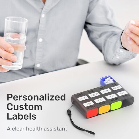 Weekly Pill Organizer 1 Time a Day – Travel Pill Case 7 Day, Small Pill Box 8 Compartments Push Open, with Color Slots, Medicine Organizer for Fish Oil, Vitamins, with Wrist Lanyard, BPA Free, Black in Saudi Arabia