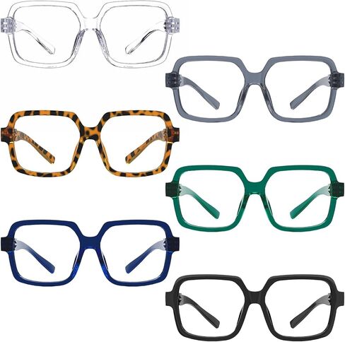Eyekepper 6 عبوات من مفصلات زنبركية بدون براغي معدنية، نظارات قراءة تحجب الضوء الأزرق، قارئات كمبيوتر مربعة كبيرة الحجم للرجال والنساء +2.75 in Kuwait