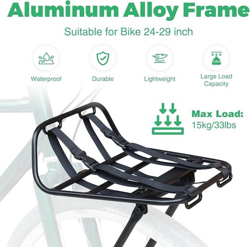 رف أمامي للدراجة، إطار من سبائك الألومنيوم بسعة كبيرة مع أشرطة قابلة للتعديل مناسبة لحمل حقيبة سلة وخوذة لدراجة الطرق والدراجات الهوائية والركاب في المناطق الحضرية in Kuwait
