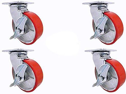8" X 2" Swivel Caster Set - Heavy Duty Polyurethane Wheel on Steel Hub with Top Lock Brake - 1,200lb ea (4) Tool Box Set in Saudi Arabia