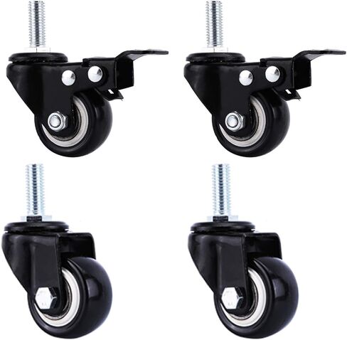 LUNEZY 2 Inch Heavy Duty Caster Wheels,Threaded Stem Casters,Industrial Castors,Polyurethane Furniture Wheels,Replacement Wheel,for Carts,Workbench,Trolley,Stem High 25mm,4 Pcs,Black(brak in Saudi Arabia