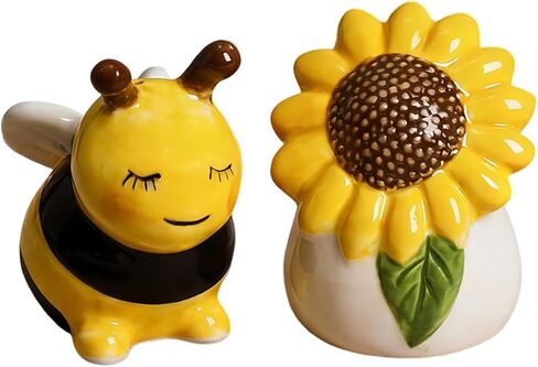 مجموعة هزازات ملح وفلفل عباد الشمس والنحل من سوكوزي، طقم هزازات ملح وفلفل من السيراميك مكون من قطعتين in Kuwait