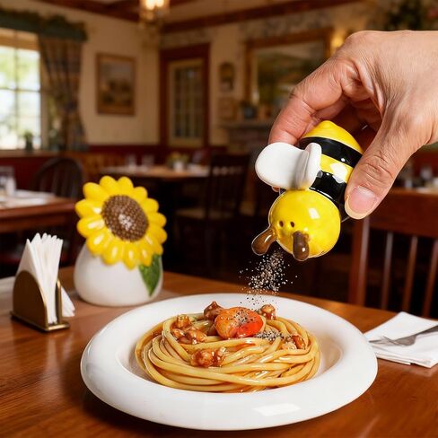 مجموعة هزازات ملح وفلفل عباد الشمس والنحل من سوكوزي، طقم هزازات ملح وفلفل من السيراميك مكون من قطعتين in Kuwait