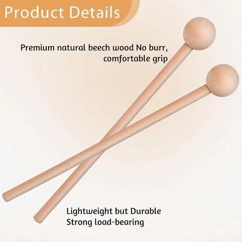 2 PCS Wood Percussion Sticks, 8 Inch Xylophone Mallets Glockenspiel Mallets Long Wood Mallet, Glockenspiel Xylophone Mallet Stick for Glockenspiels Xylophones Chime Drums Bells Wooden Block in Saudi Arabia