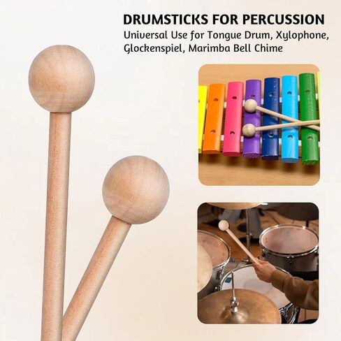 2 PCS Wood Percussion Sticks, 8 Inch Xylophone Mallets Glockenspiel Mallets Long Wood Mallet, Glockenspiel Xylophone Mallet Stick for Glockenspiels Xylophones Chime Drums Bells Wooden Block in Saudi Arabia
