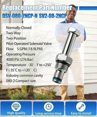 صمام خرطوشة الملف اللولبي DSV-080-2NCP-N، يناسب SPX Fenner Stone VF-4009، يستبدل SV2-08-2NCP، مغلق بشكل طبيعي، ثنائي الاتجاه، موضعين، صمام الملف اللولبي الذي يعمل بالطيار in Kuwait