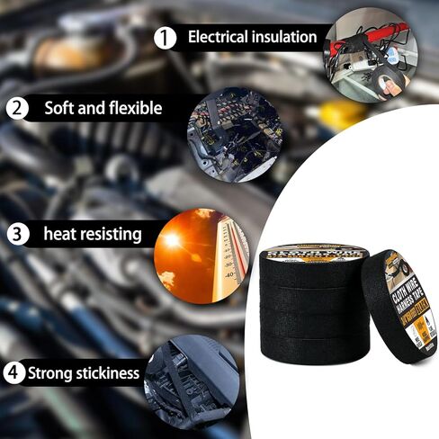 شريط تسخير الأسلاك الأسود ، 19mmx15m ، 10 حزم ، شريط قماش عالي القماش temp للسيارات ، شريط تسخير المحرك/الكابل ، تخميد الضوضاء ، العزل ، الأسلاك الثابتة ، سلك الحزمة in Kuwait
