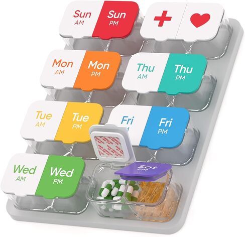 Extra Large Pill Organizer with Desiccant Pads, Moisture-Resistant & Detachable Weekly Pill Box 2 Times a Day, Wide Opening for Vitamins and Daily Pills, Easy for Seniors, Home & Travel Use in Kuwait
