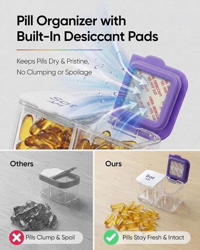 Extra Large Pill Organizer with Desiccant Pads, Moisture-Resistant & Detachable Weekly Pill Box 2 Times a Day, Wide Opening for Vitamins and Daily Pills, Easy for Seniors, Home & Travel Use in Kuwait