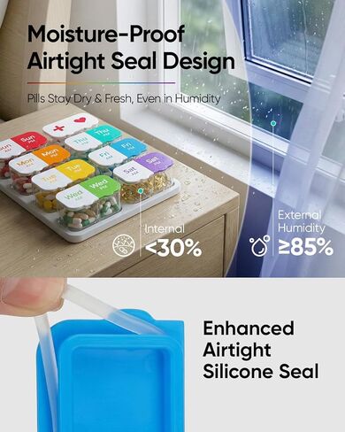 Extra Large Pill Organizer with Desiccant Pads, Moisture-Resistant & Detachable Weekly Pill Box 2 Times a Day, Wide Opening for Vitamins and Daily Pills, Easy for Seniors, Home & Travel Use in Kuwait