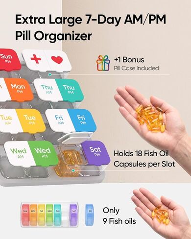Extra Large Pill Organizer with Desiccant Pads, Moisture-Resistant & Detachable Weekly Pill Box 2 Times a Day, Wide Opening for Vitamins and Daily Pills, Easy for Seniors, Home & Travel Use in Kuwait