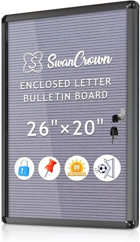 SWANCROWN Enclosed Bulletin Board 36x24 in, Tamperproof Lockable Grey Felt Board Wall Display Case for Office School Home, Aluminum Frame in Kuwait