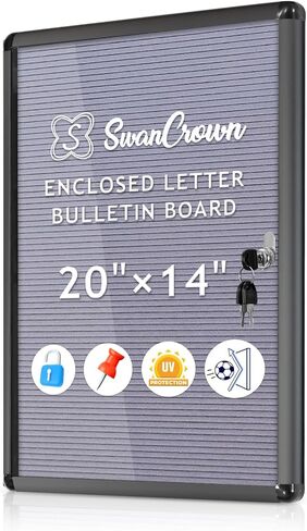 SWANCROWN Enclosed Bulletin Board 36x24 in, Tamperproof Lockable Grey Felt Board Wall Display Case for Office School Home, Aluminum Frame in Kuwait