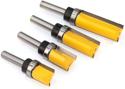 4 قطعة/المجموعة 8 مللي متر عرقوب نمط فلوش تقليم راوتر بت قالب تقليم المفصلي نقر راوتر بت مجموعة مستقيم نهاية مطحنة للخشب in Kuwait