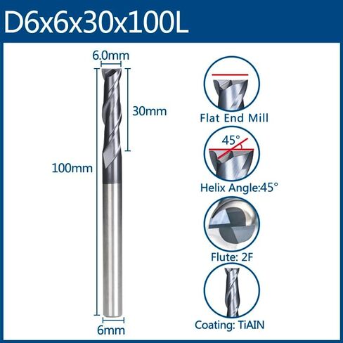 1pcs Carbide Flat Nose End Mill Cutter CNC Router Bits HRC 55 2-Flute Square Nose Carbide End Mill 4-12mm Shank CNC Cutting Tool(D6.0xD6x30x100L) in Saudi Arabia