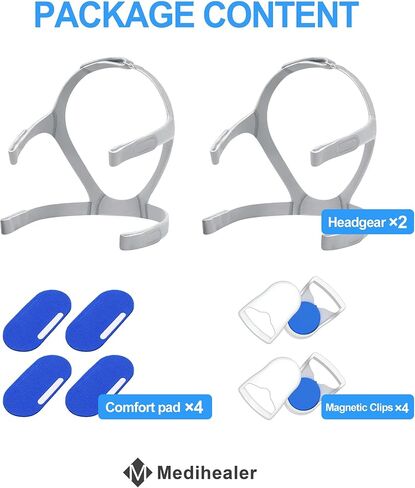 2Packs CPAP Headgear for Airfit F30 with 4 PCS Strap Covers and 2 Pair Clips, CPAP Headgear Compatible with Airfit F30, Comfort Headgear Strap Cover, Great Value Kit Supplies by Medihealer in Saudi Arabia
