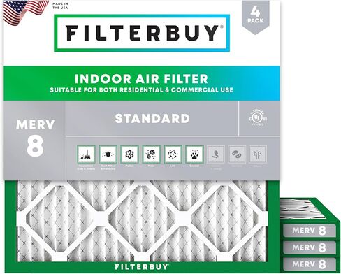 Filterbuy 19.5x19.5x1 فلتر هواء MERV 8 أساسي للدفاع عن الغبار والحساسية (4 عبوات)، استبدال فلاتر فرن HVAC AC المطوية بالكهرباء الساكنة (الحجم الفعلي: 19.50 × 19.50 × 0.75) in Saudi Arabia