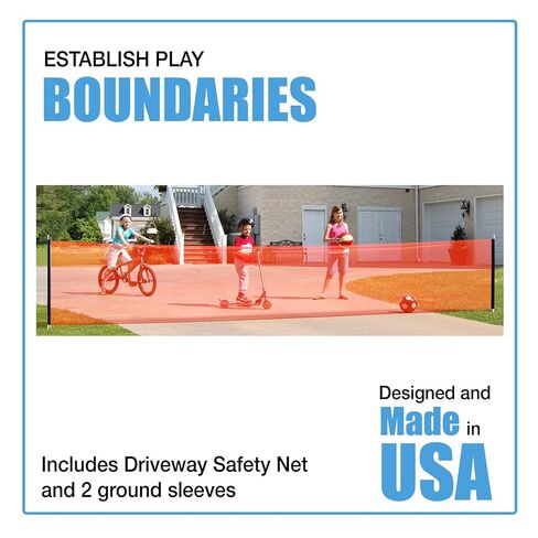 KidKusion Driveway Safety Net | Made in USA | Orange | 8 Ft | Kids Outdoor Safety | Yard & Driveway Visual Barrier Net | Ground Mount | Easy to Install in Kuwait