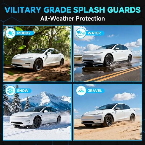 اللوحات الطينية لـ Tesla Model Y Juniper 2025-2026، ملحقات الجسم Model Y Juniper، أطقم هيكل واقي الطين لجميع الأحوال الجوية، اللوحات الطينية Tesla Model Y 2025 2026، واقيات رذاذ سميكة ومتينة بدون حفر (مجموعة من 4) in Kuwait
