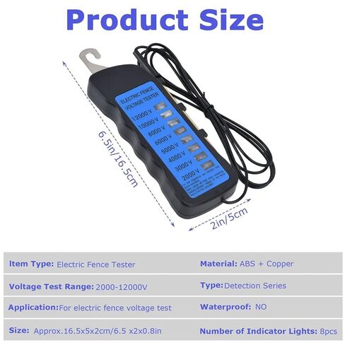 Electric Fence Tester, 12KV Max Fault Finder & Voltage Meter with 8 Neon Lights, Non-Contact Voltage Detector for Agricultural Electric Fences, Battery-Free Portable Tool for Livestock Farm Garden Use in Saudi Arabia