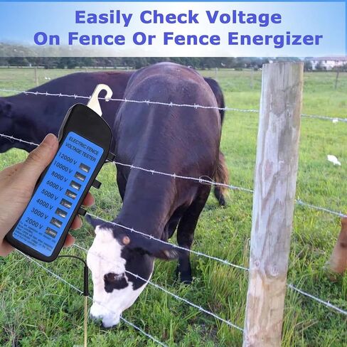 Electric Fence Tester, 12KV Max Fault Finder & Voltage Meter with 8 Neon Lights, Non-Contact Voltage Detector for Agricultural Electric Fences, Battery-Free Portable Tool for Livestock Farm Garden Use in Saudi Arabia