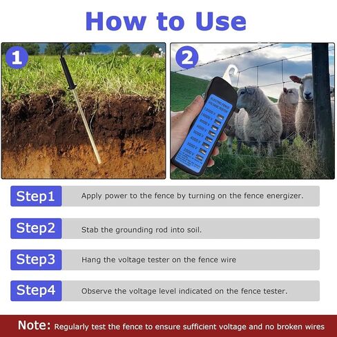 Electric Fence Tester, 12KV Max Fault Finder & Voltage Meter with 8 Neon Lights, Non-Contact Voltage Detector for Agricultural Electric Fences, Battery-Free Portable Tool for Livestock Farm Garden Use in Saudi Arabia