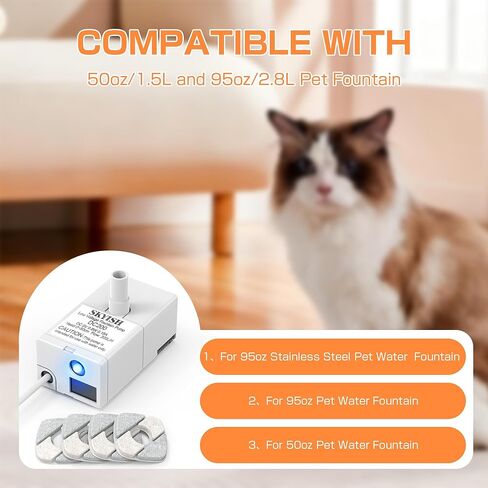 مضخة نافورة مياه للقطط لفيكن 50 أونصة، نافورة 95 أونصة، مضخة فائقة الهدوء مع كابل USB، ضوء LED و6 عبوات من مرشحات نافورة الحيوانات الأليفة in Kuwait