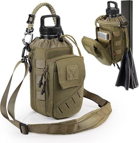 1TG Tactical Magnetic Gym Bag for Men,Magnetic Gym Water Bottle Bag with Phone Pockets&40 64oz Multiple Size, Water Bottle Holder with Adjustable Shoulder, Ideal for Fitness,Sports,Travel(Brown) in Kuwait