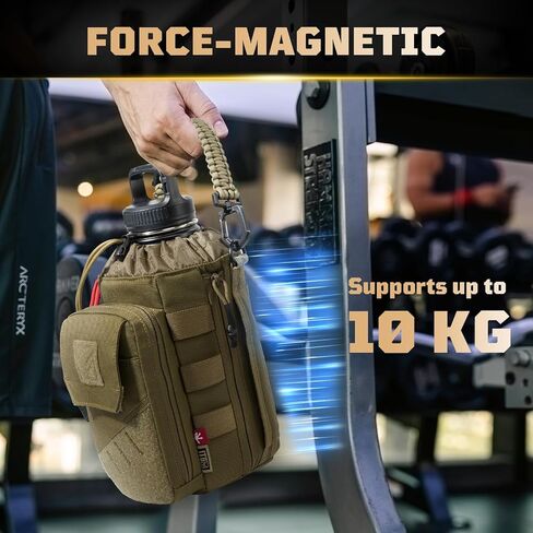 1TG Tactical Magnetic Gym Bag for Men,Magnetic Gym Water Bottle Bag with Phone Pockets&40 64oz Multiple Size, Water Bottle Holder with Adjustable Shoulder, Ideal for Fitness,Sports,Travel(Brown) in Kuwait