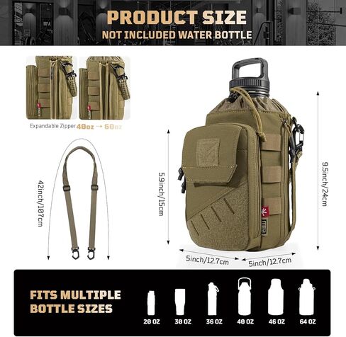 1TG Tactical Magnetic Gym Bag for Men,Magnetic Gym Water Bottle Bag with Phone Pockets&40 64oz Multiple Size, Water Bottle Holder with Adjustable Shoulder, Ideal for Fitness,Sports,Travel(Brown) in Kuwait