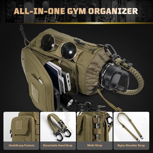 1TG Tactical Magnetic Gym Bag for Men,Magnetic Gym Water Bottle Bag with Phone Pockets&40 64oz Multiple Size, Water Bottle Holder with Adjustable Shoulder, Ideal for Fitness,Sports,Travel(Brown) in Kuwait