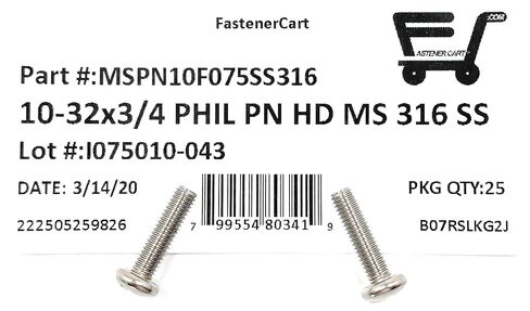 مسمار ماكينة فيليبس 10-32×3/4 ستانلس ستيل 316 (25 قطعة) in Kuwait