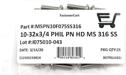 مسمار ماكينة فيليبس 10-32×3/4 ستانلس ستيل 316 (25 قطعة) in Kuwait