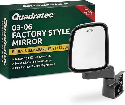 Quadratec 03-06 Factory Style Replacement Mirror, Passenger Side - Fits Jeep Wrangler 1987-2022 YJ, TJ, JK, JL Unlimited & JT Gladiator - Extra Replacement Upgrade Mirror Looks like OEM Factory Mirror in Saudi Arabia