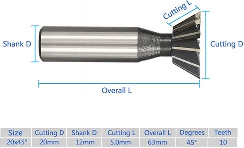 1pcs HSS Double-Edged Dovetail Cutter Straight Shank End Mill 45 Degrees Dovetail Groove Milling Cutter 16mm 20mm Cutting Diameter Carbide Milling Cutter Metal End Mill(20mm) in Saudi Arabia