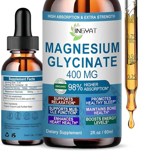 Pure Magnesium Glycinate Drops | High Absorption Liquid Magnesium Glycinate 400mg Support Sleep,Nerve & Bone Health | Magnesium Bisglycinate Chelate for Women & Men | Vegan,Non-GMO,Fast-Acting Formula in Saudi Arabia