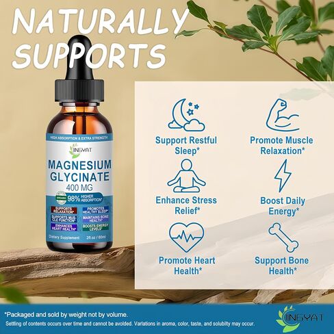 Pure Magnesium Glycinate Drops | High Absorption Liquid Magnesium Glycinate 400mg Support Sleep,Nerve & Bone Health | Magnesium Bisglycinate Chelate for Women & Men | Vegan,Non-GMO,Fast-Acting Formula in Saudi Arabia