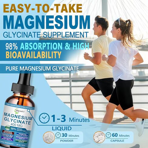 Pure Magnesium Glycinate Drops | High Absorption Liquid Magnesium Glycinate 400mg Support Sleep,Nerve & Bone Health | Magnesium Bisglycinate Chelate for Women & Men | Vegan,Non-GMO,Fast-Acting Formula in Saudi Arabia