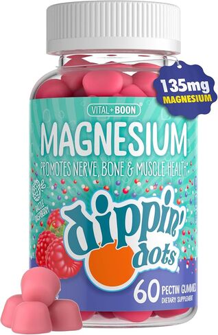 Dippin 'Dots Magnesium Gummies للنساء والرجال والأطفال - Razzle Raspberry - علكات سيترات المغنيسيوم بدون ألوان أو نكهات صناعية - مكمل غذائي نباتي مهدئ للعظام والعضلات (60 قطعة) in Saudi Arabia